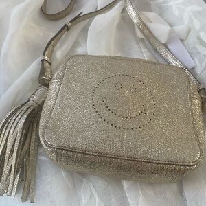 Anya Hindmarch Smiley Face Metallic Gold Crossbody Shoulder Bag